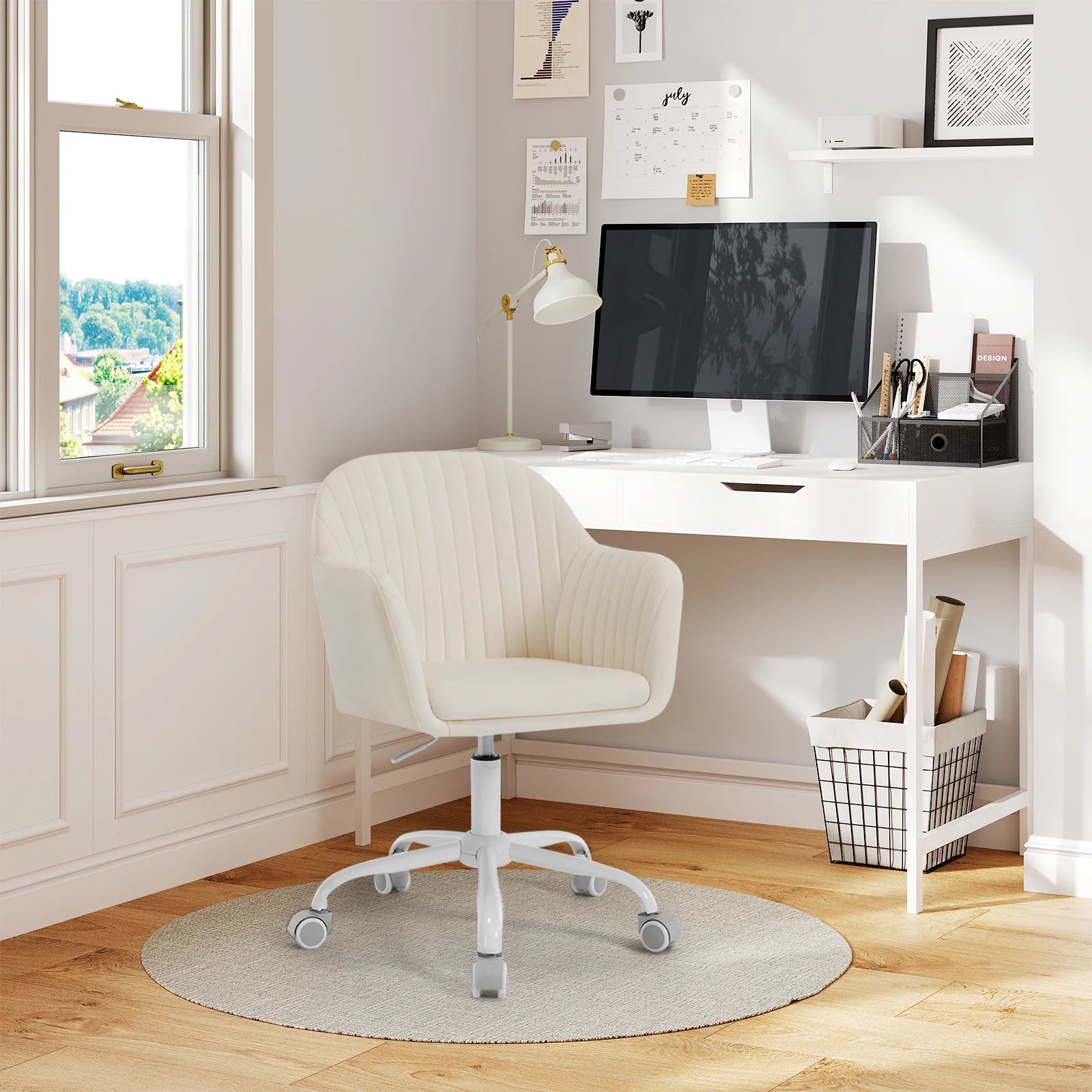 Chaise de bureau en velours avec accoudoirs