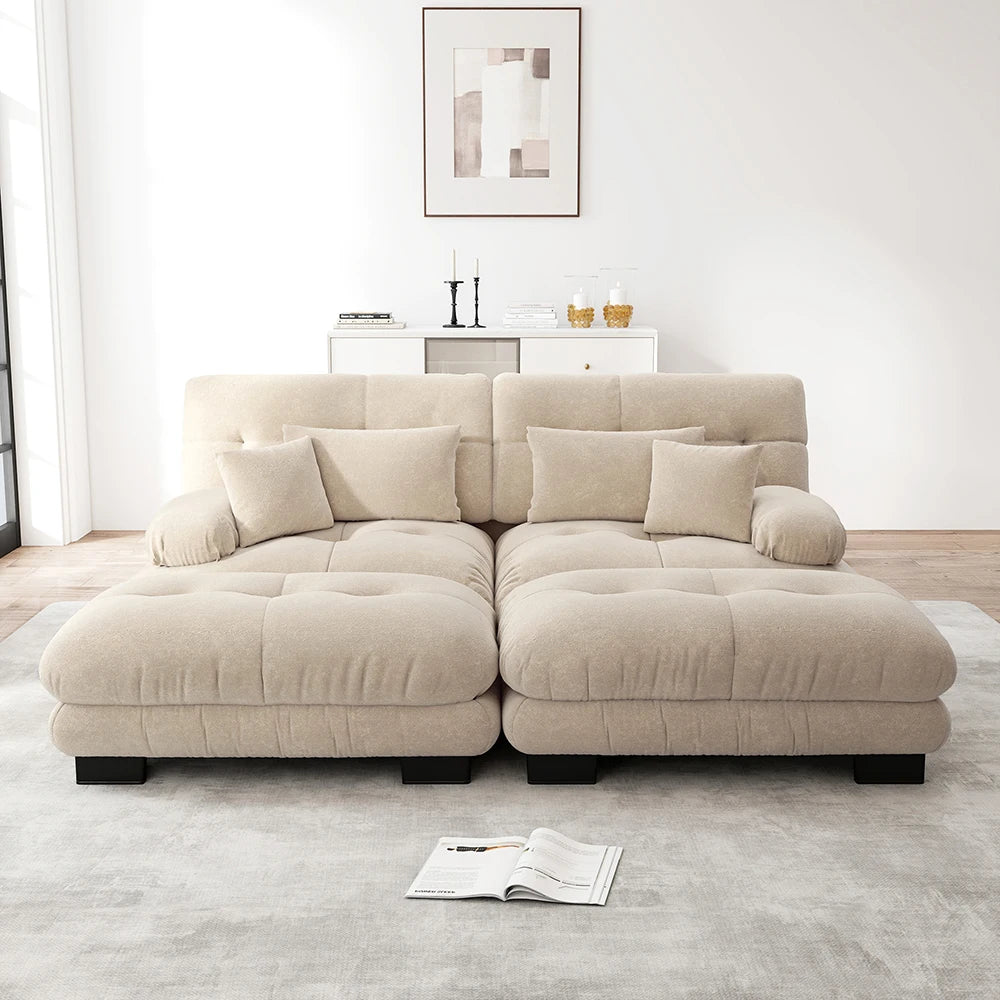 Canapé double en chenille avec pouf