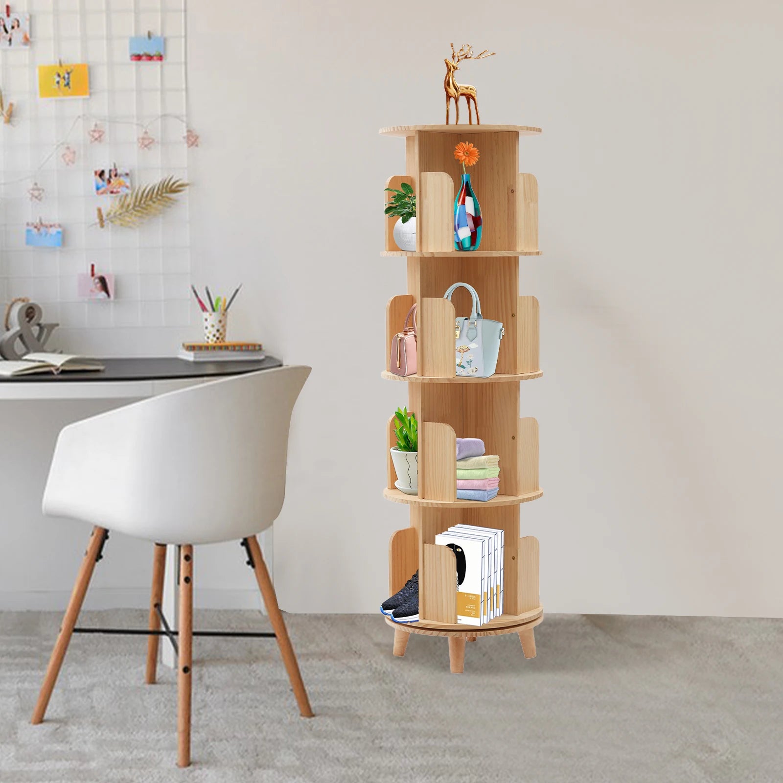 Bibliothèque rotative en bois à 5 niveaux