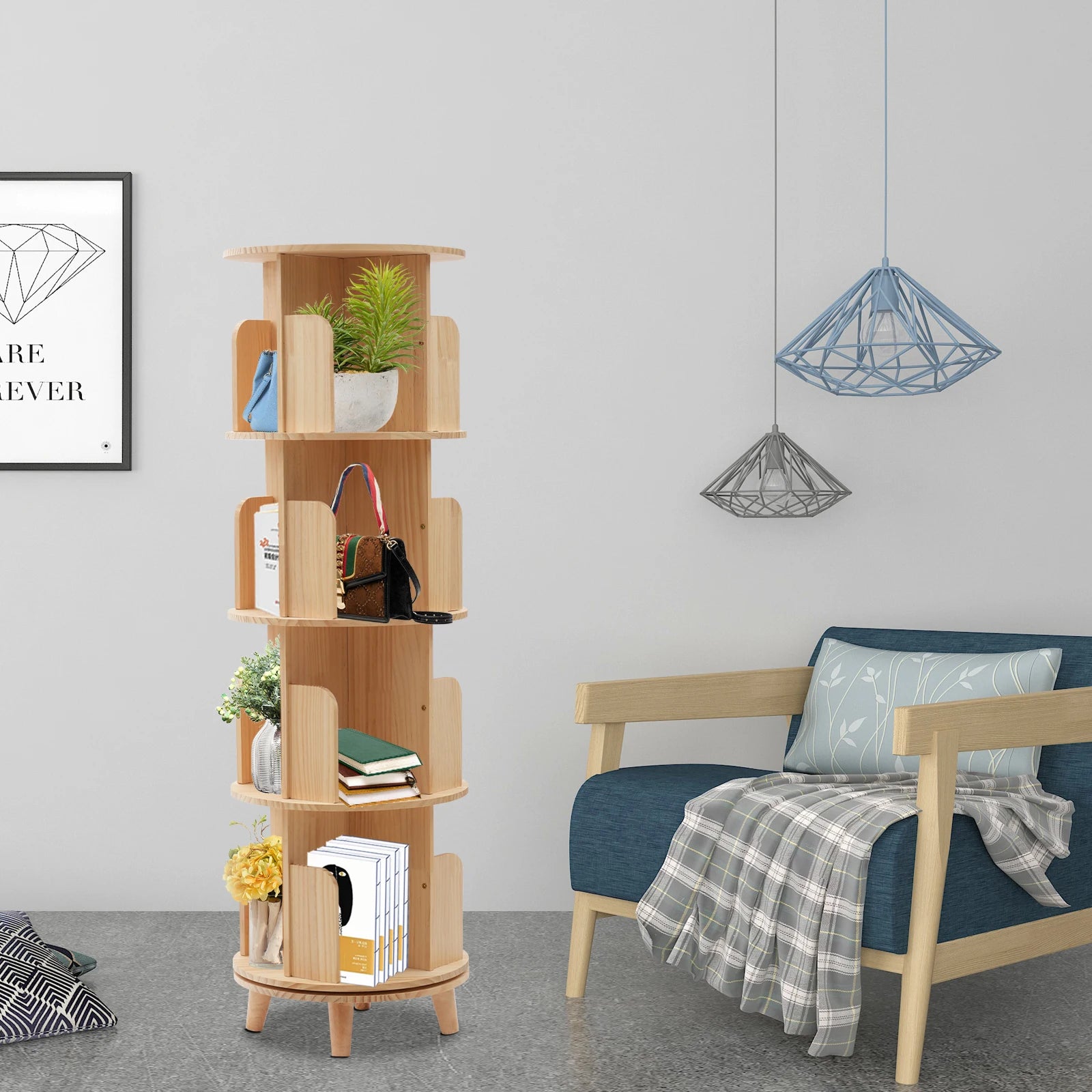 Bibliothèque rotative en bois à 5 niveaux