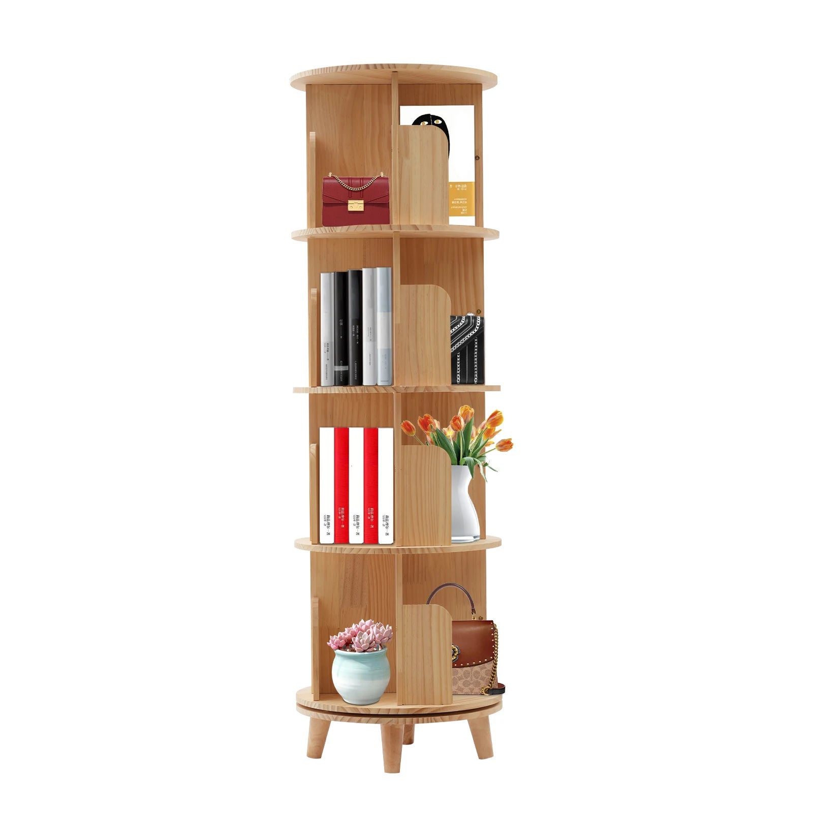 Bibliothèque rotative en bois à 5 niveaux