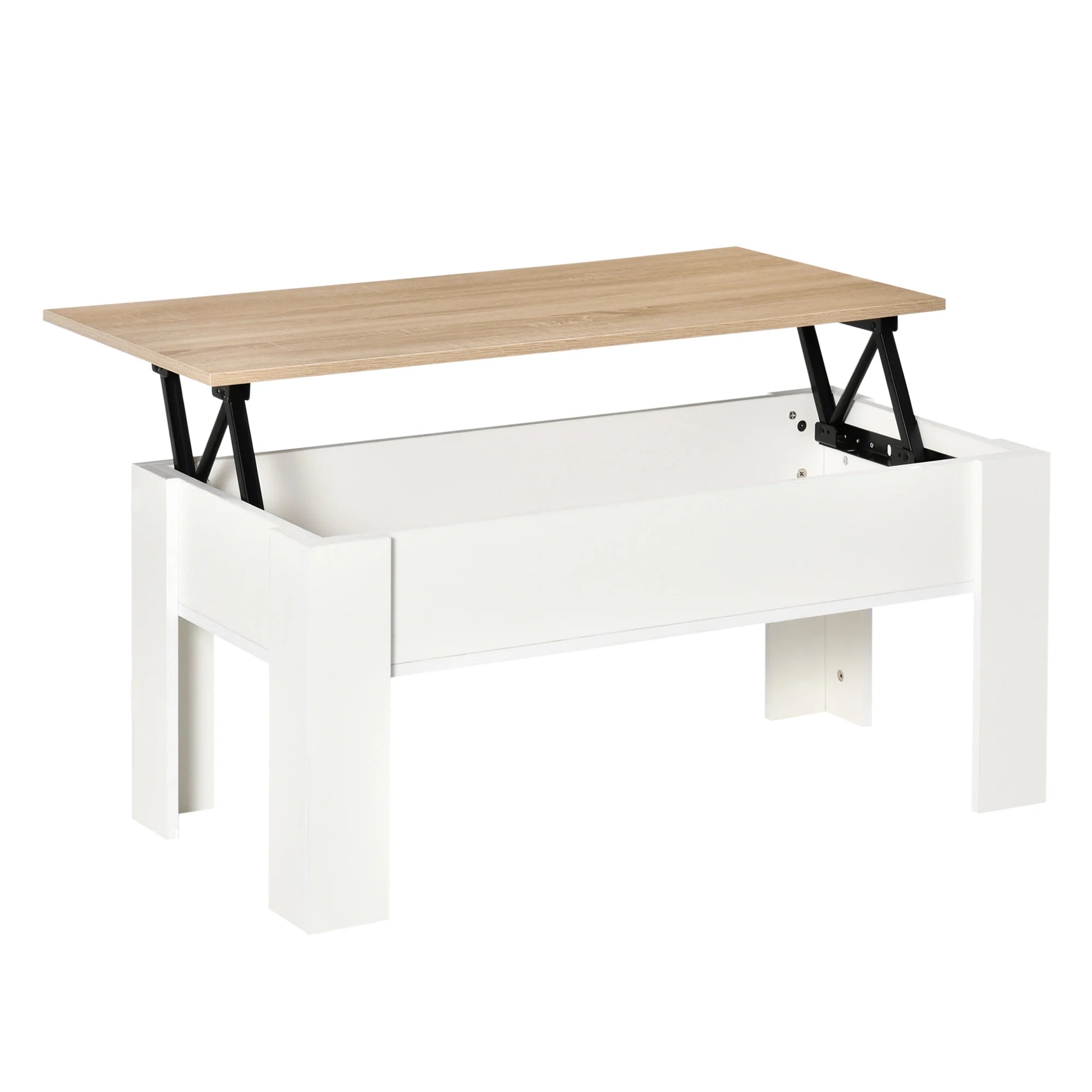 Table basse relevable bois et blanc