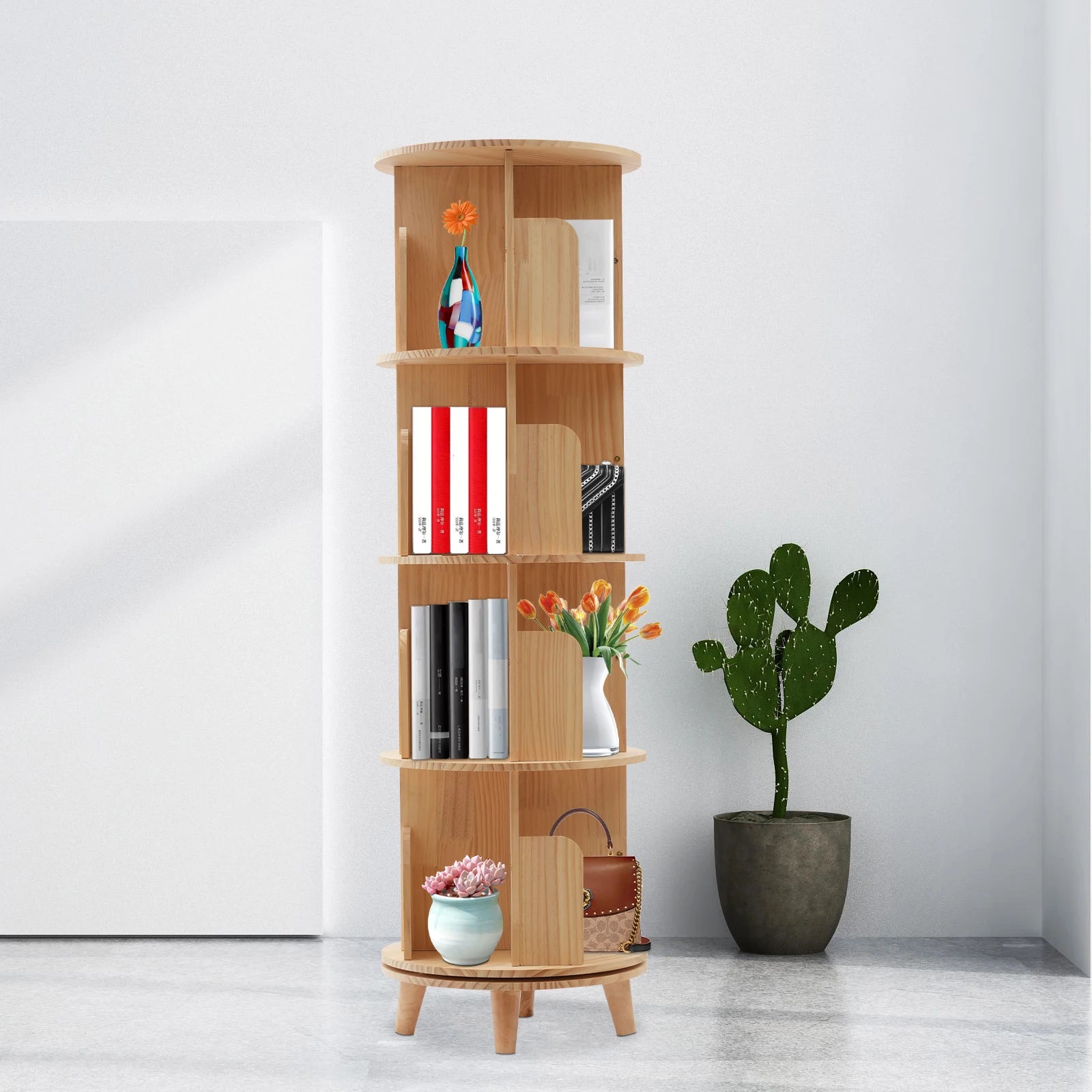 Bibliothèque rotative en bois à 5 niveaux