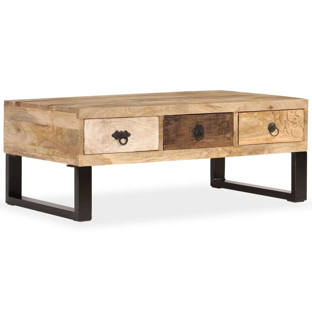 Table basse en bois massif avec tiroirs