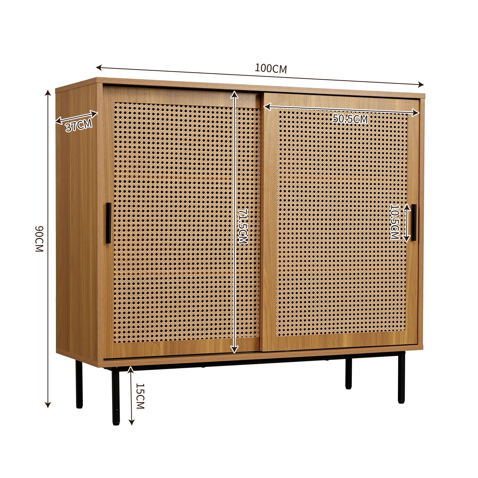 Buffet en bois avec portes coulissantes en cannage
