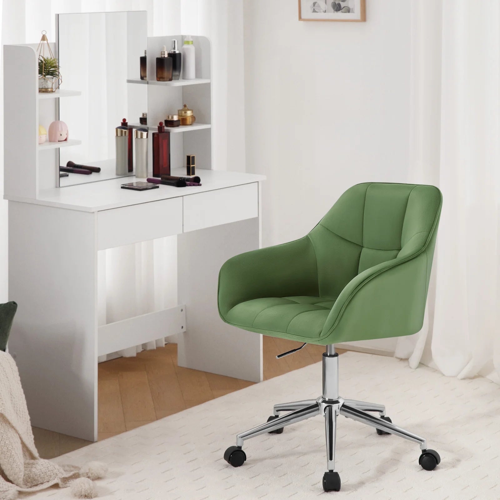 Chaise de bureau velours avec accoudoirs