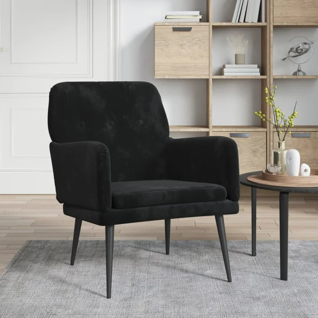 Fauteuil velours noir pieds métal