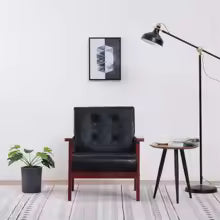 Fauteuil rétro bois simili cuir noir