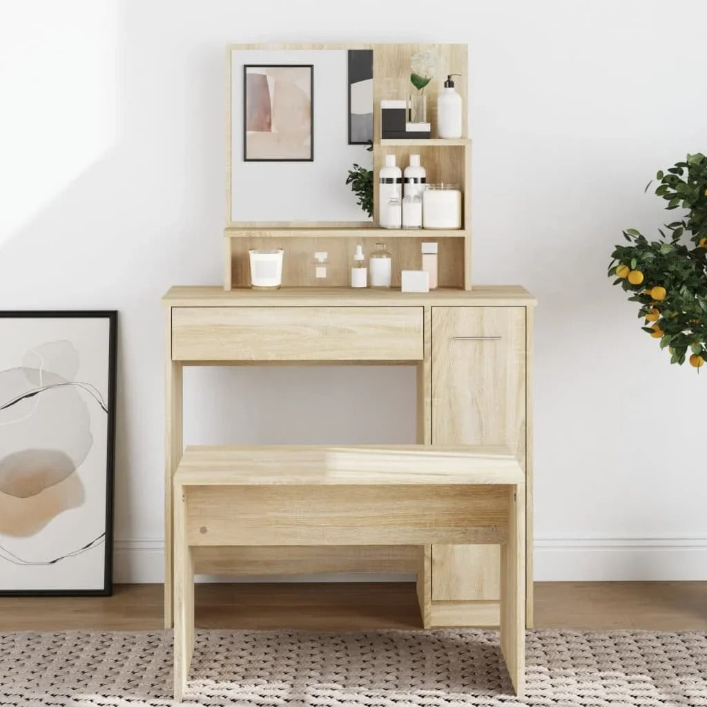 Coiffeuse avec miroir et rangements intégrés