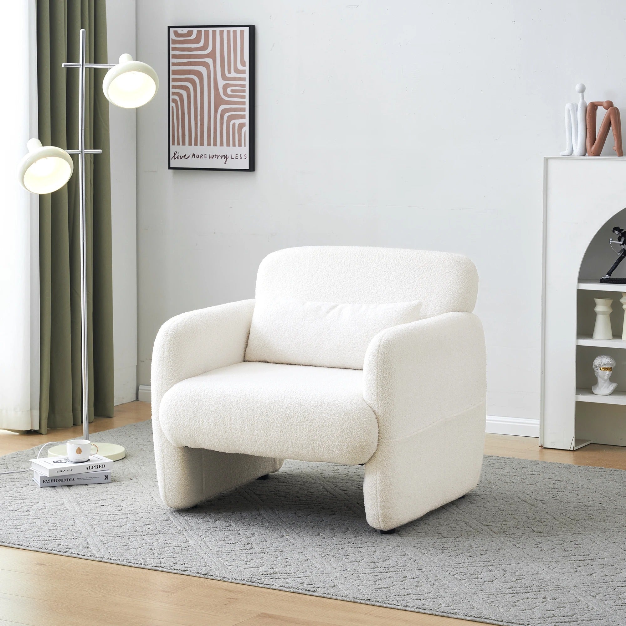 Fauteuil teddy blanc structure bois
