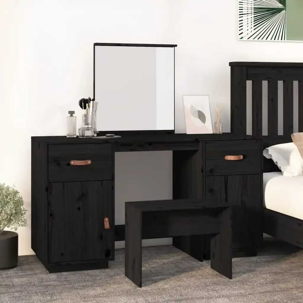 Coiffeuse en bois noir avec rangements