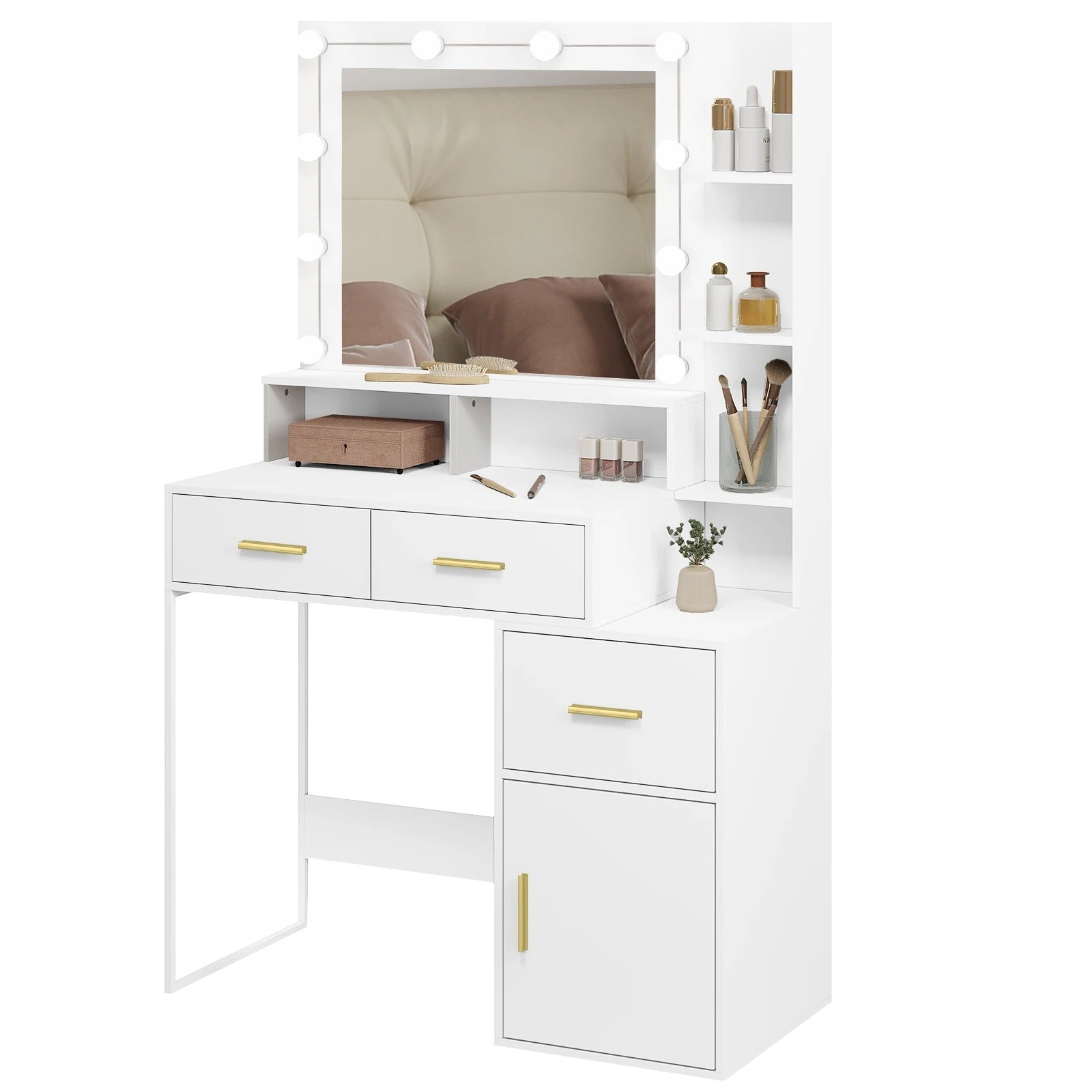Coiffeuse miroir LED à rangements