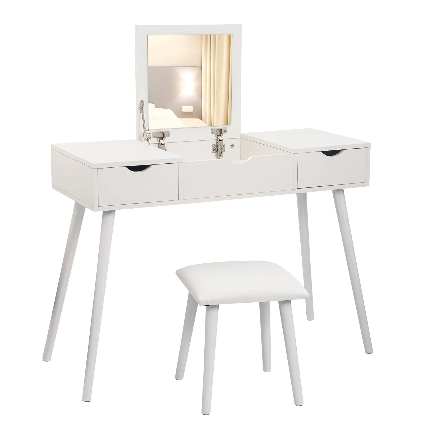 Coiffeuse blanche avec miroir rabattable