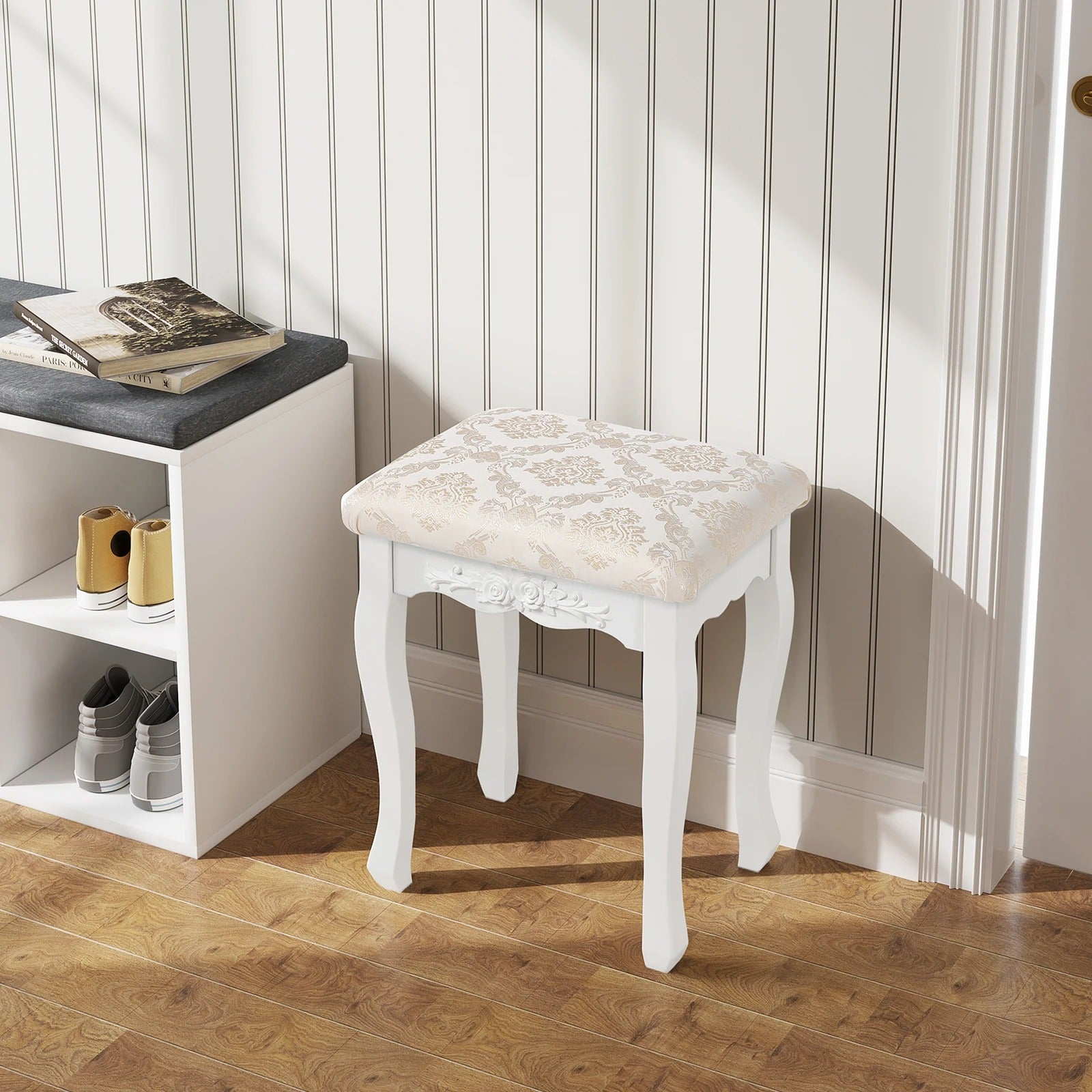 Tabouret blanc baroque pour coiffeuse