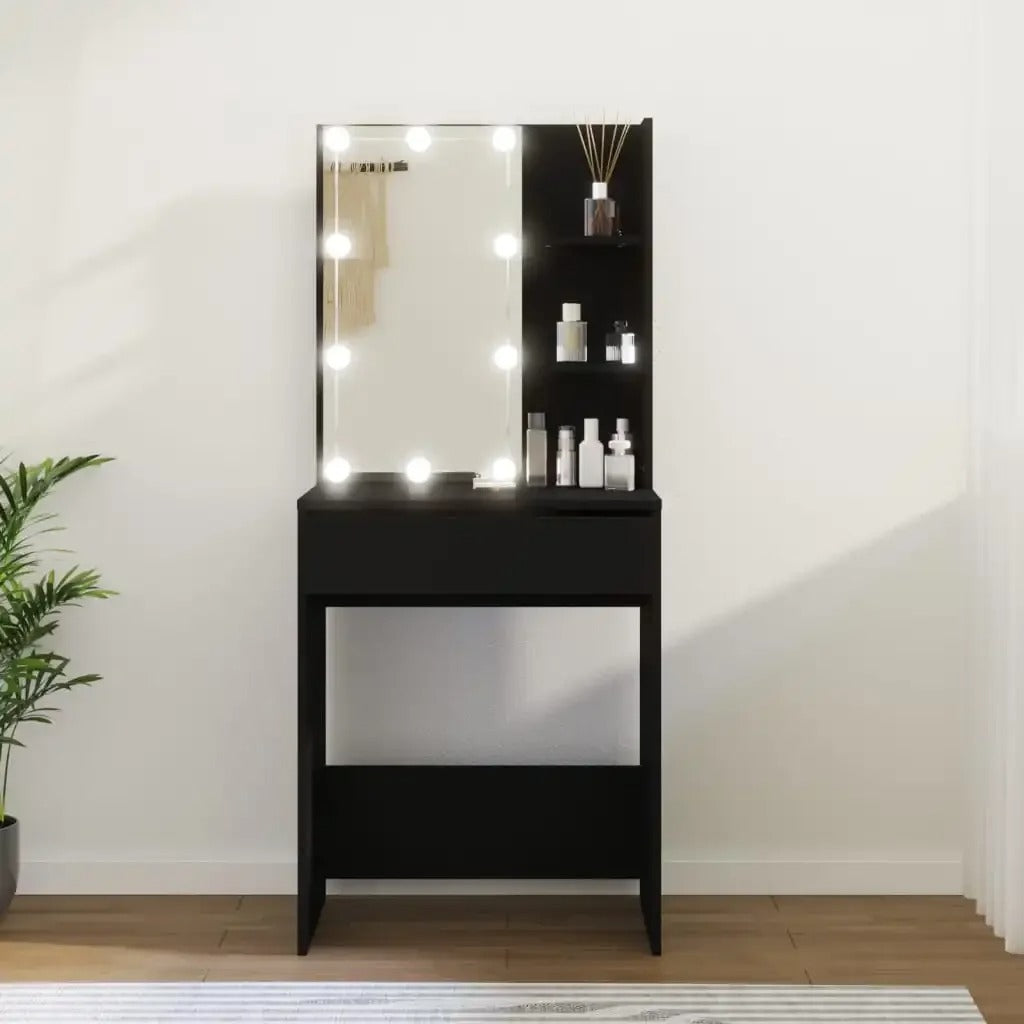 Coiffeuse noire compacte avec LED