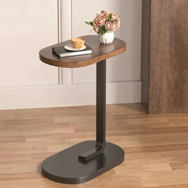 Table d’appoint ovale en bois et métal