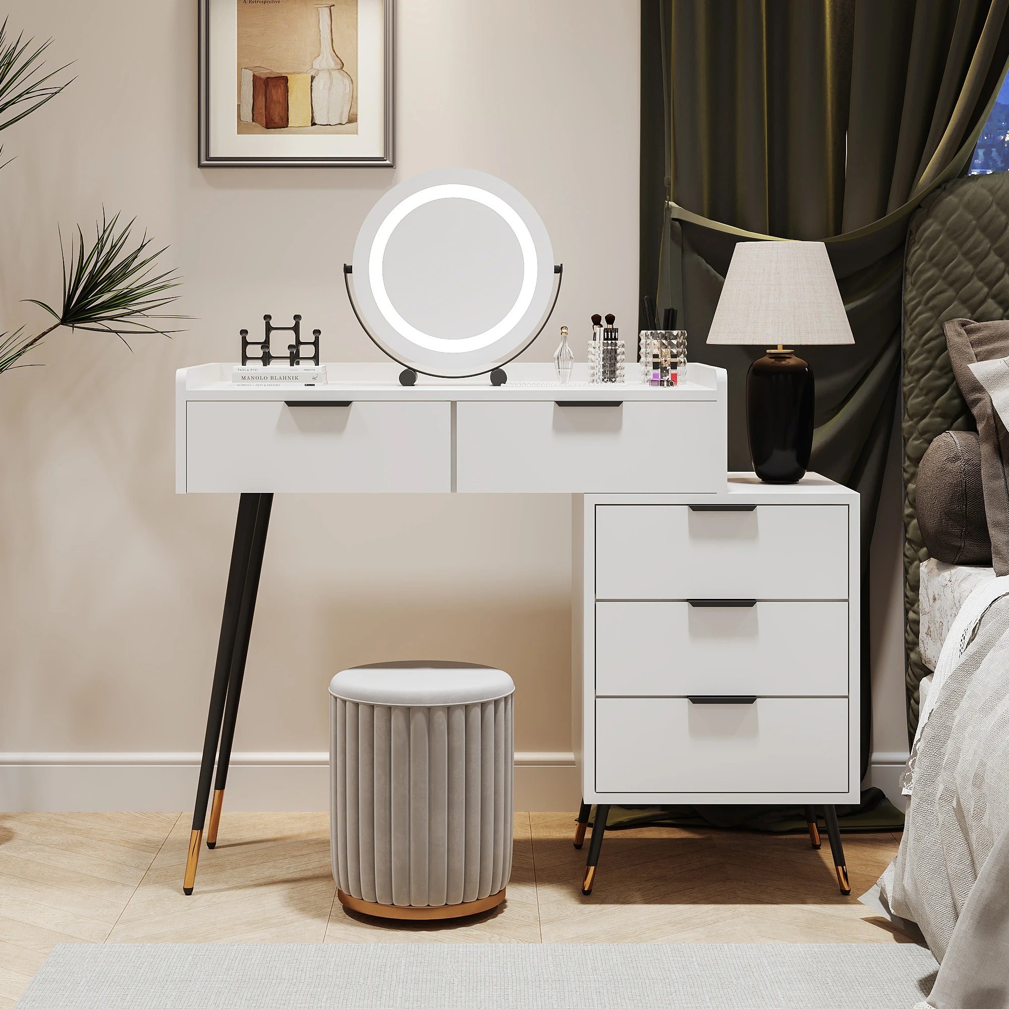 Coiffeuse blanche design avec miroir LED