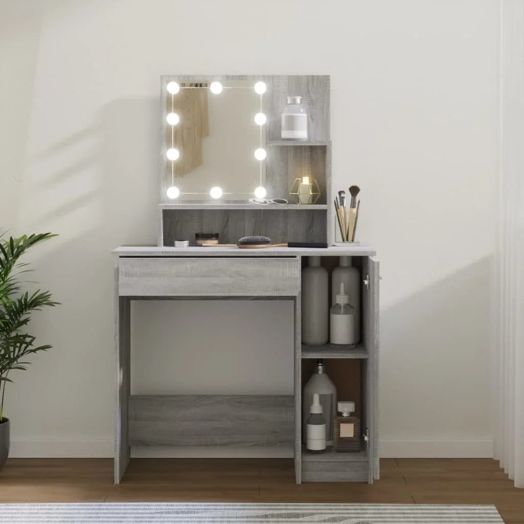 Coiffeuse grise LED avec rangements