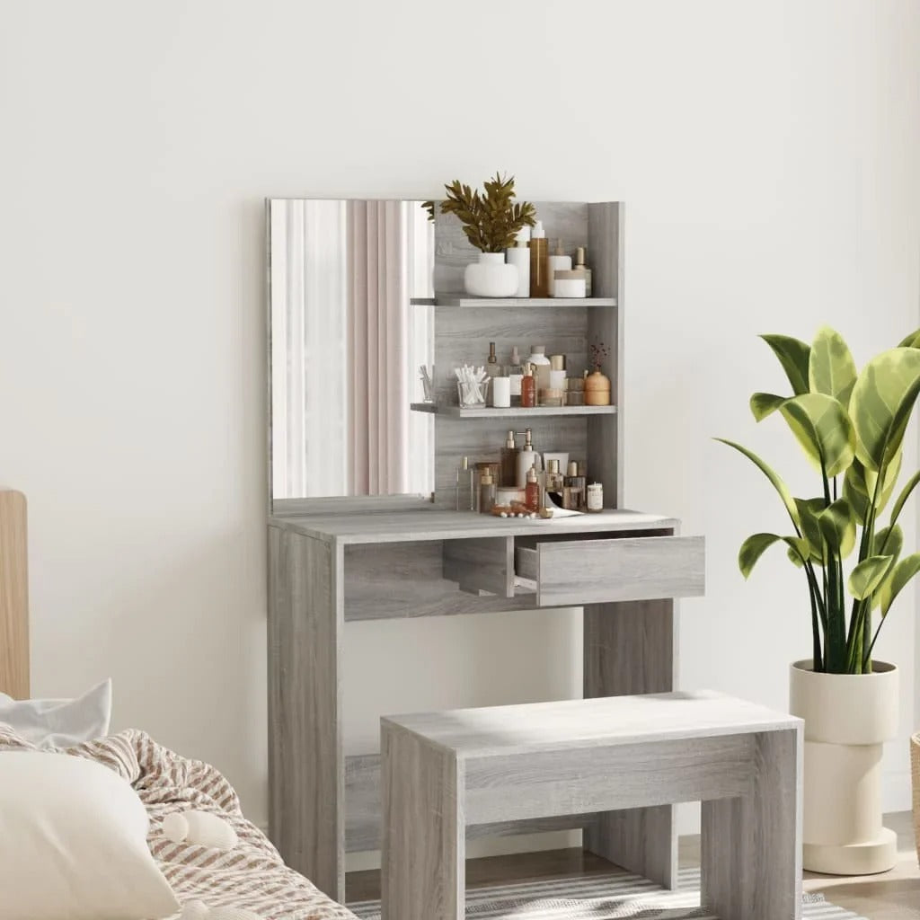 Coiffeuse gris bois avec miroir intégré