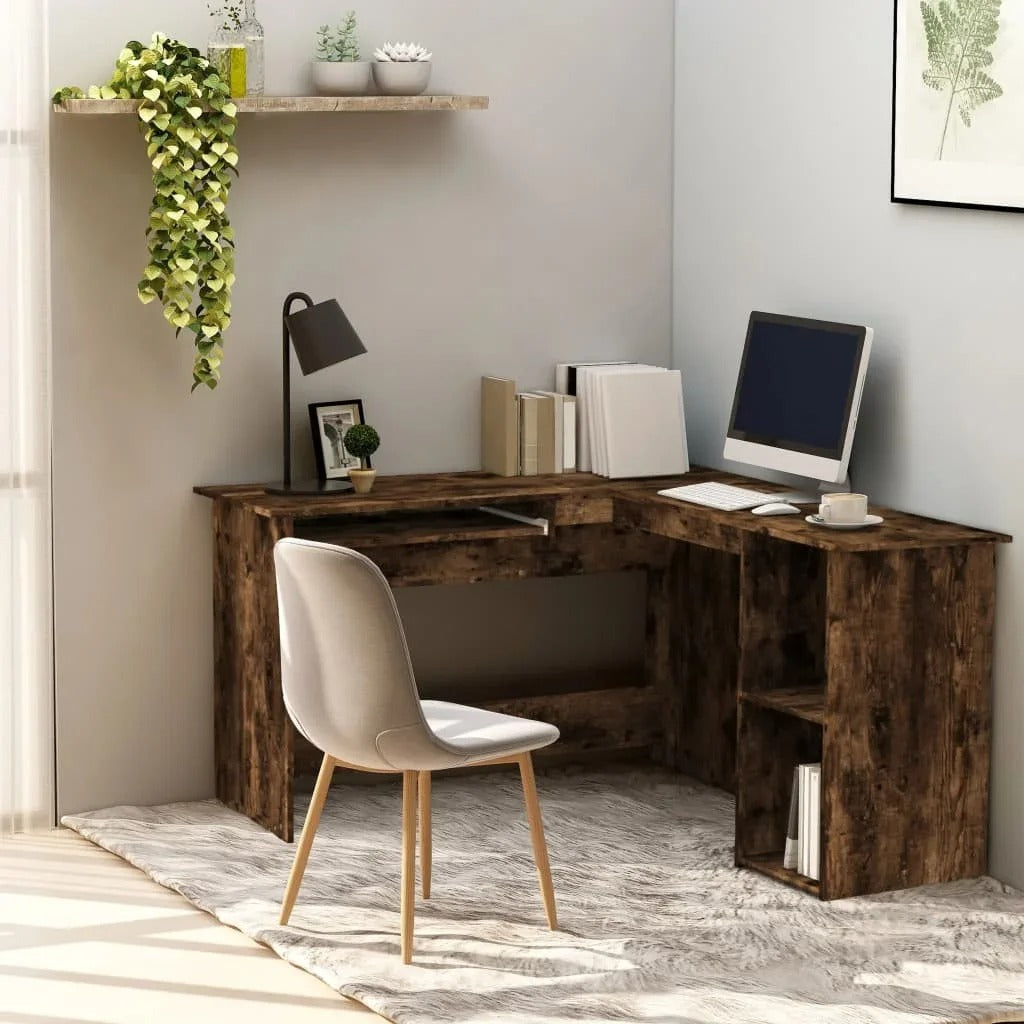 Bureau d’angle bois fumé moderne