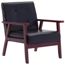 Fauteuil rétro bois simili cuir noir