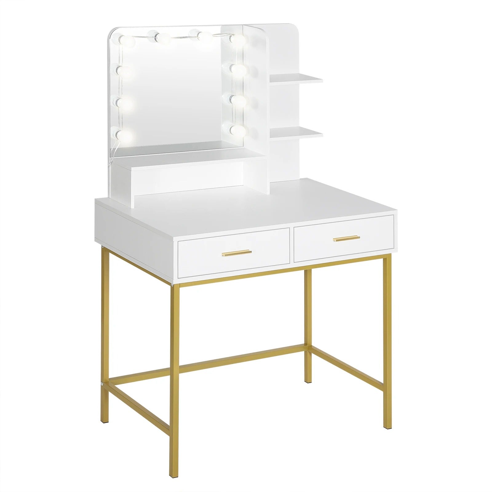 Coiffeuse blanche à LED avec étagères