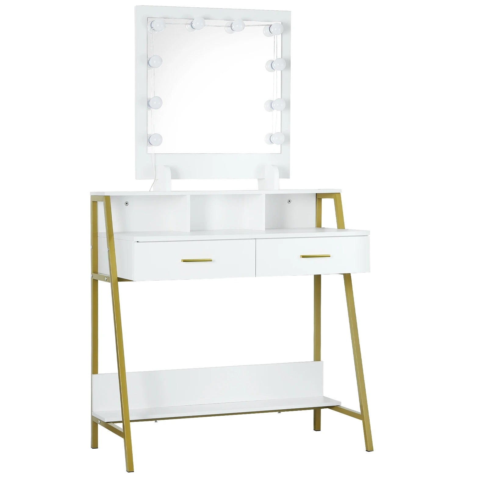 Coiffeuse blanche LED avec structure dorée
