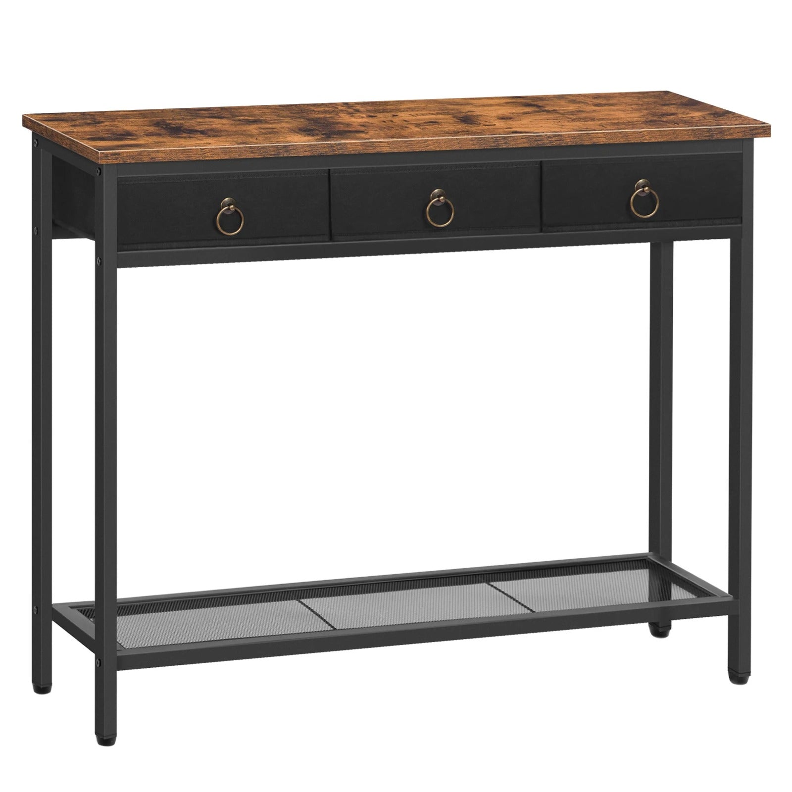 Console étroite avec tiroirs et étagère