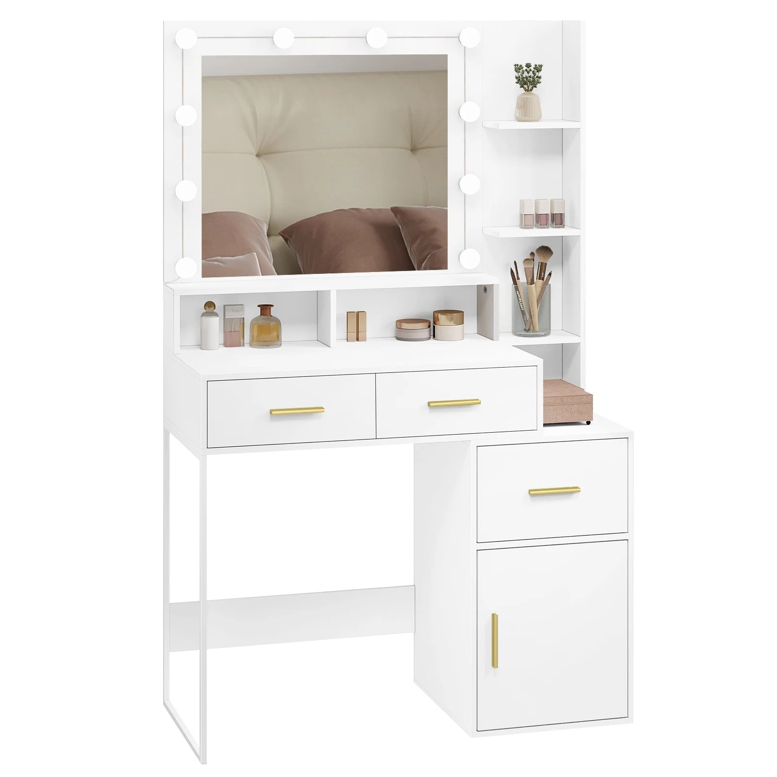 Coiffeuse miroir LED à rangements