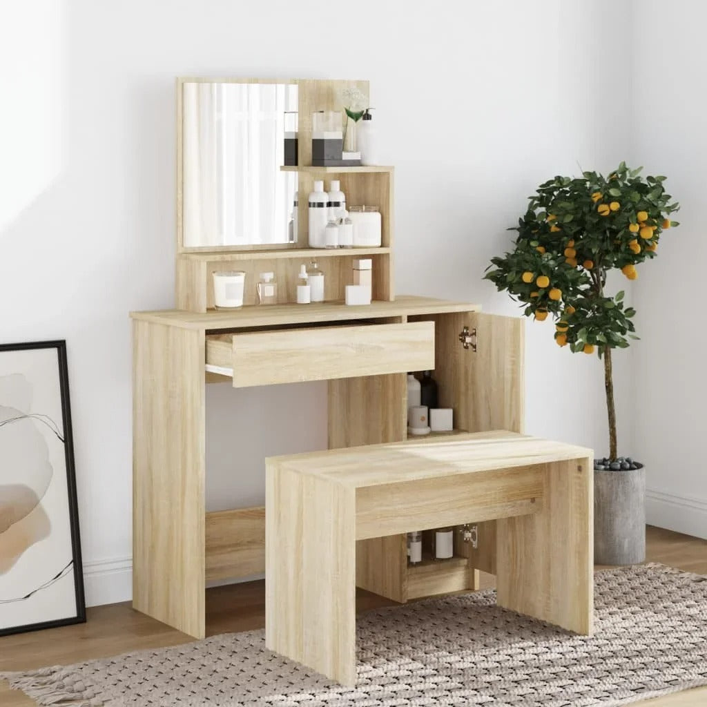 Coiffeuse avec miroir et rangements intégrés