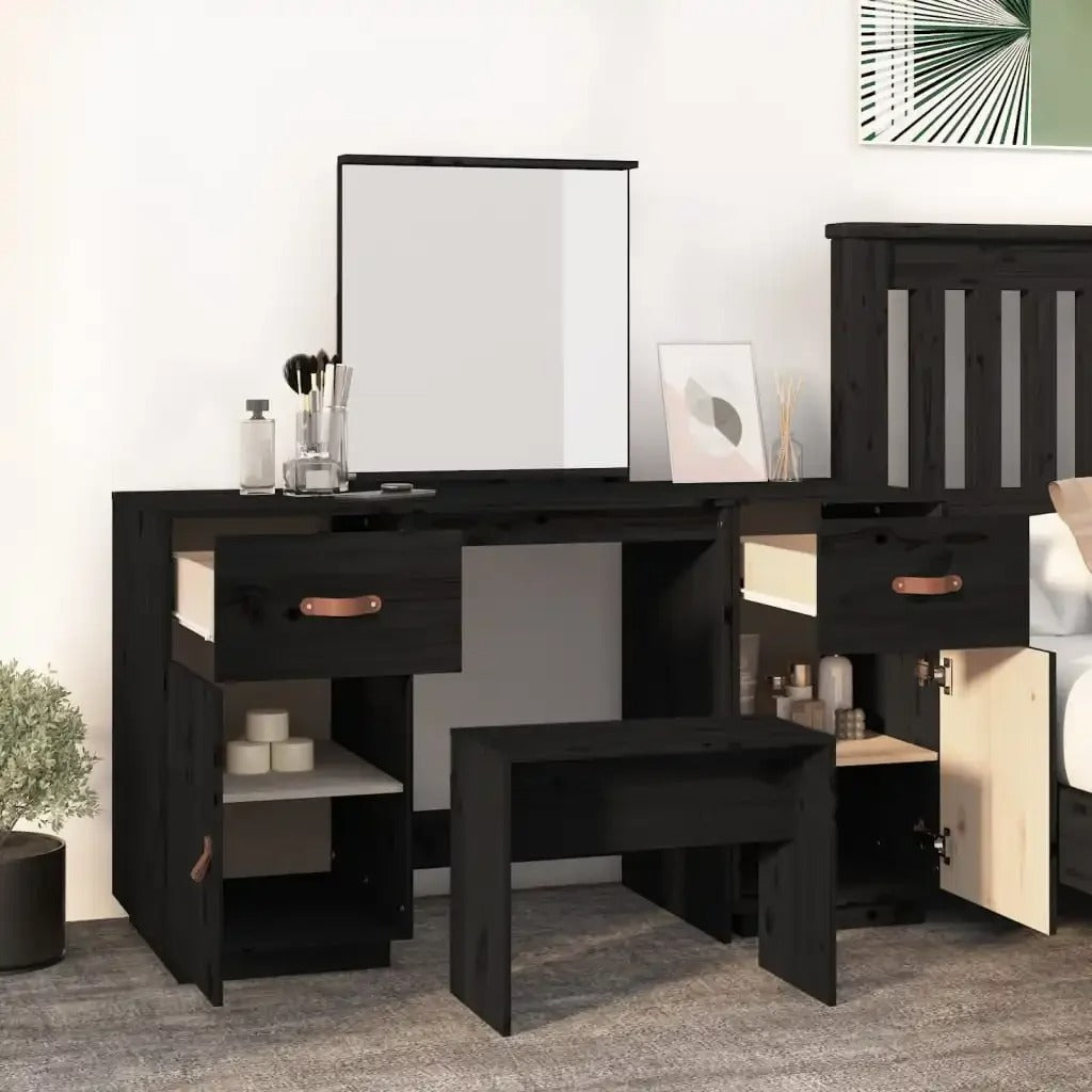 Coiffeuse en bois noir avec rangements