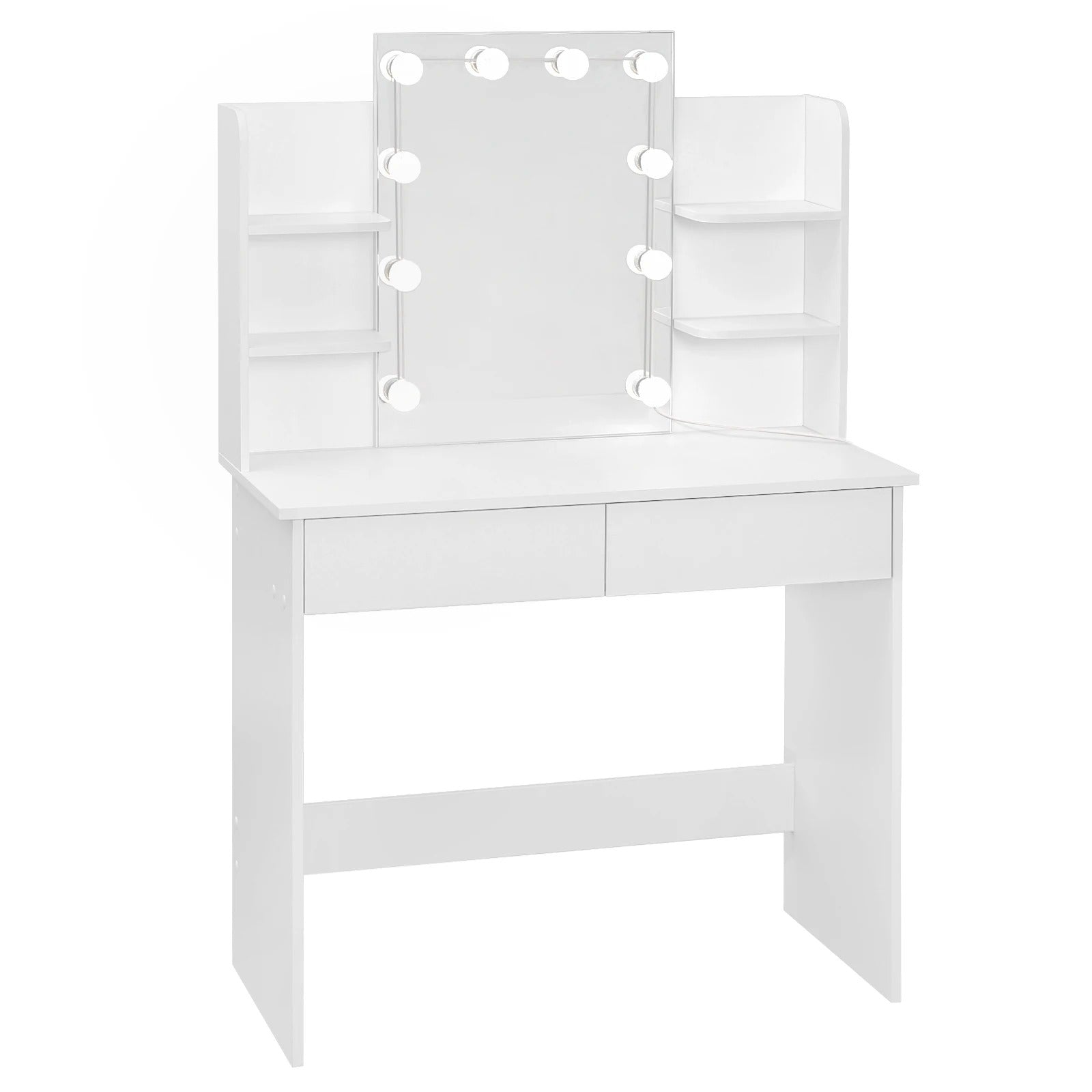 Coiffeuse miroir LED à étagères