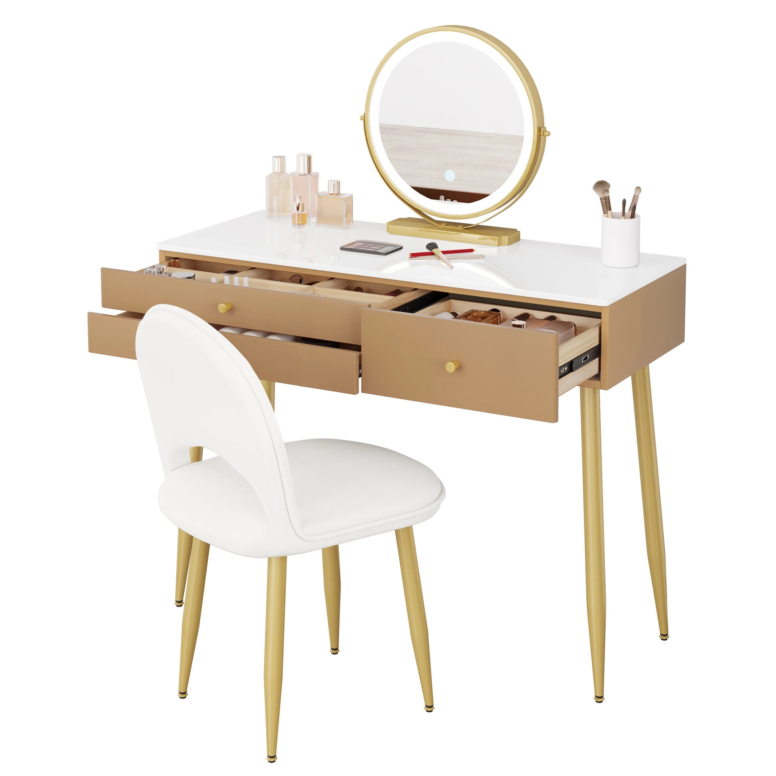 Coiffeuse miroir LED avec tabouret