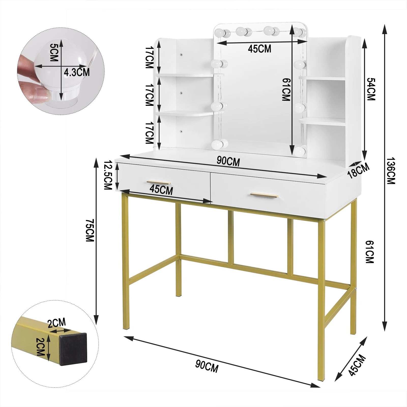 Coiffeuse moderne avec miroir LED et rangements