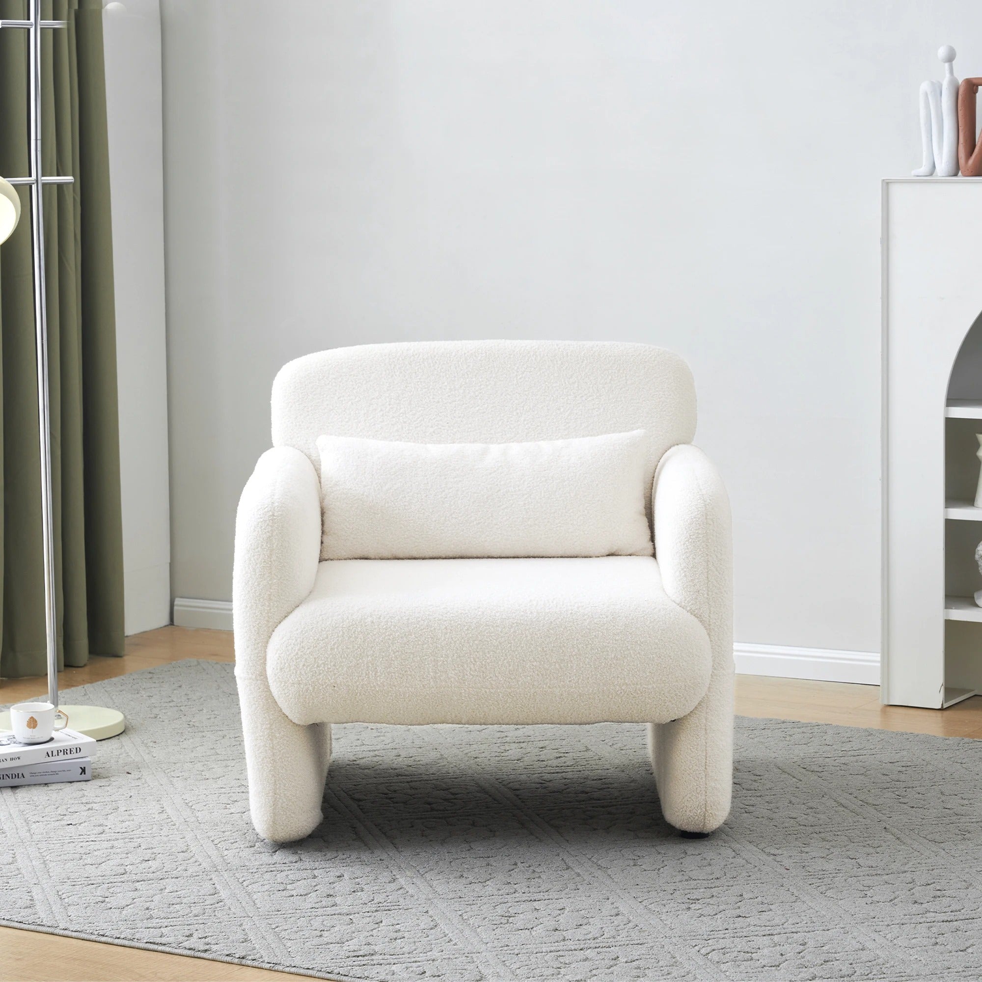Fauteuil teddy blanc structure bois