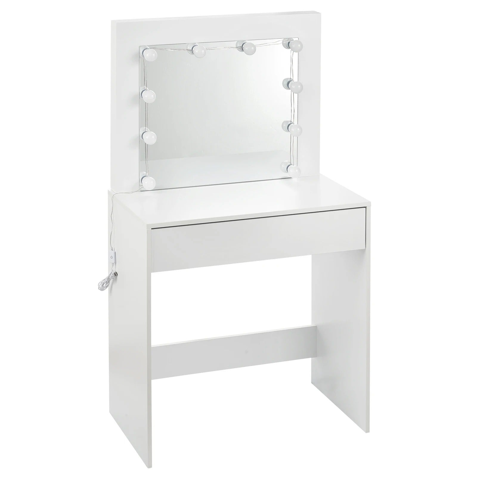Coiffeuse blanche avec miroir LED intégré et tiroir