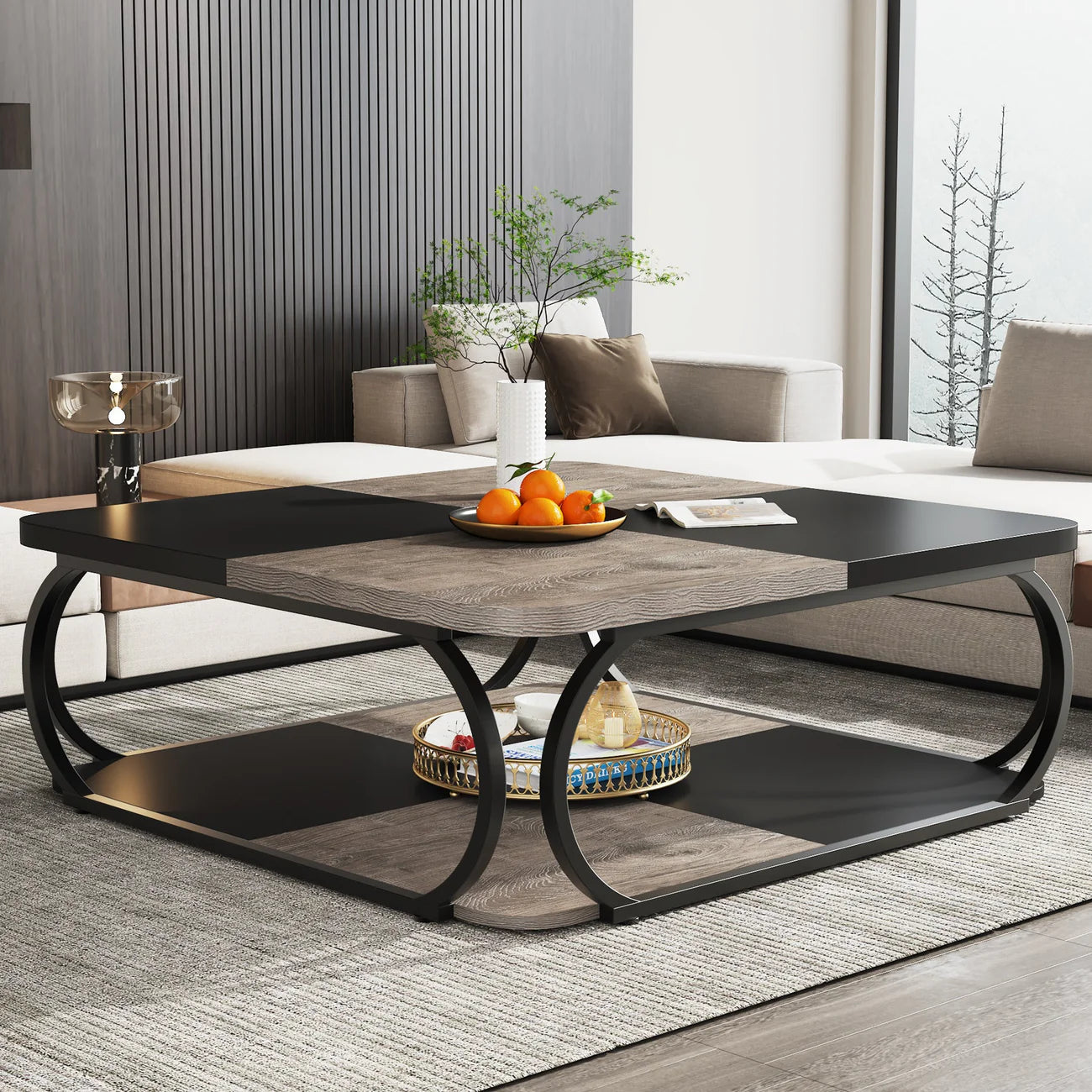 Table basse carrée à double plateau
