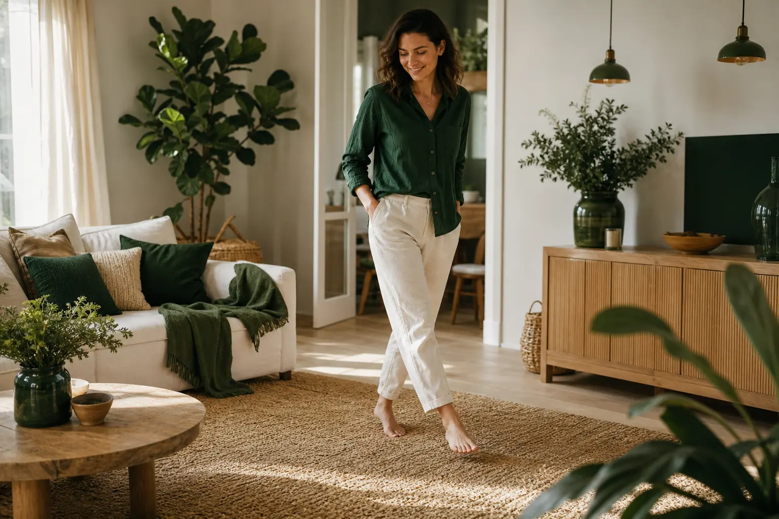 avantages du tapis jonc de mer dans un salon scandinave