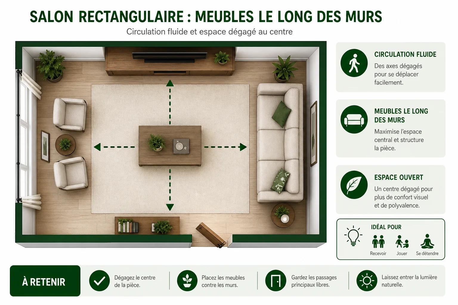 Disposition des meubles pour aménager un petit salon avec circulation fluide