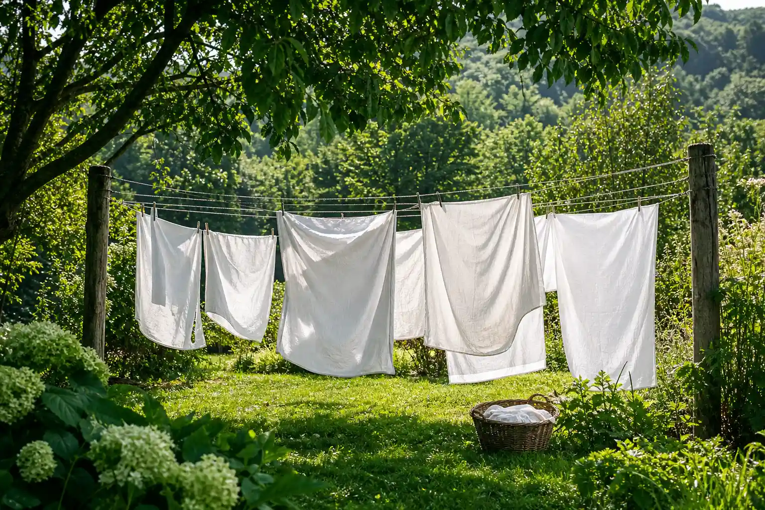 étendoir à poteaux et corde à linge pour grand jardin