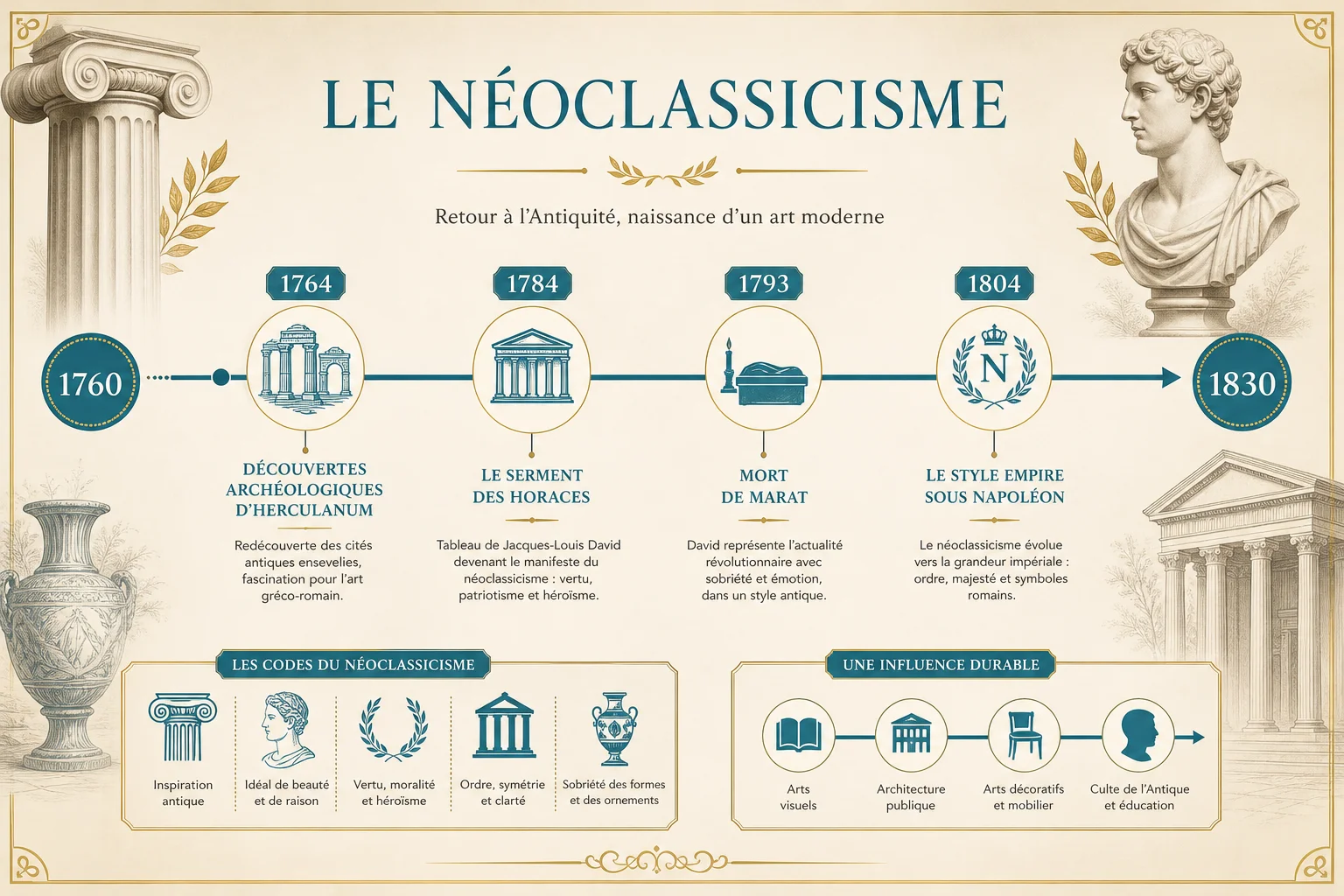frise chronologique du mouvement néoclassique en peinture de 1760 à 1830