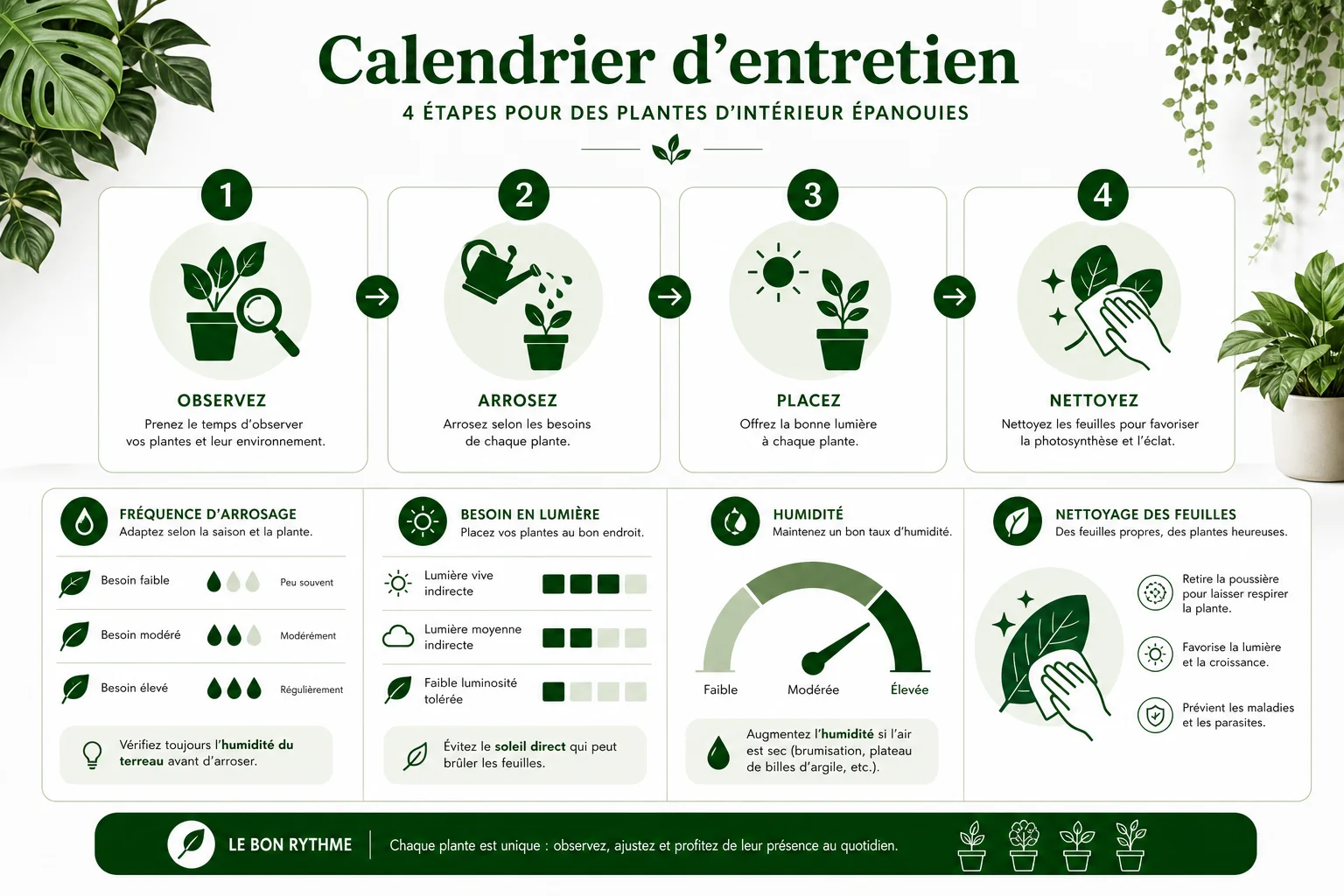 infographie entretien plantes pour une déco plante intérieur salon