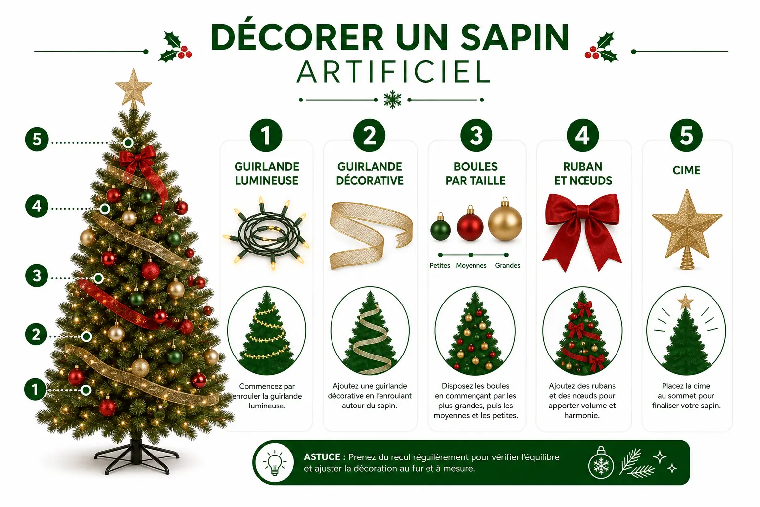 étapes pour décorer un sapin de noël artificiel illustrées