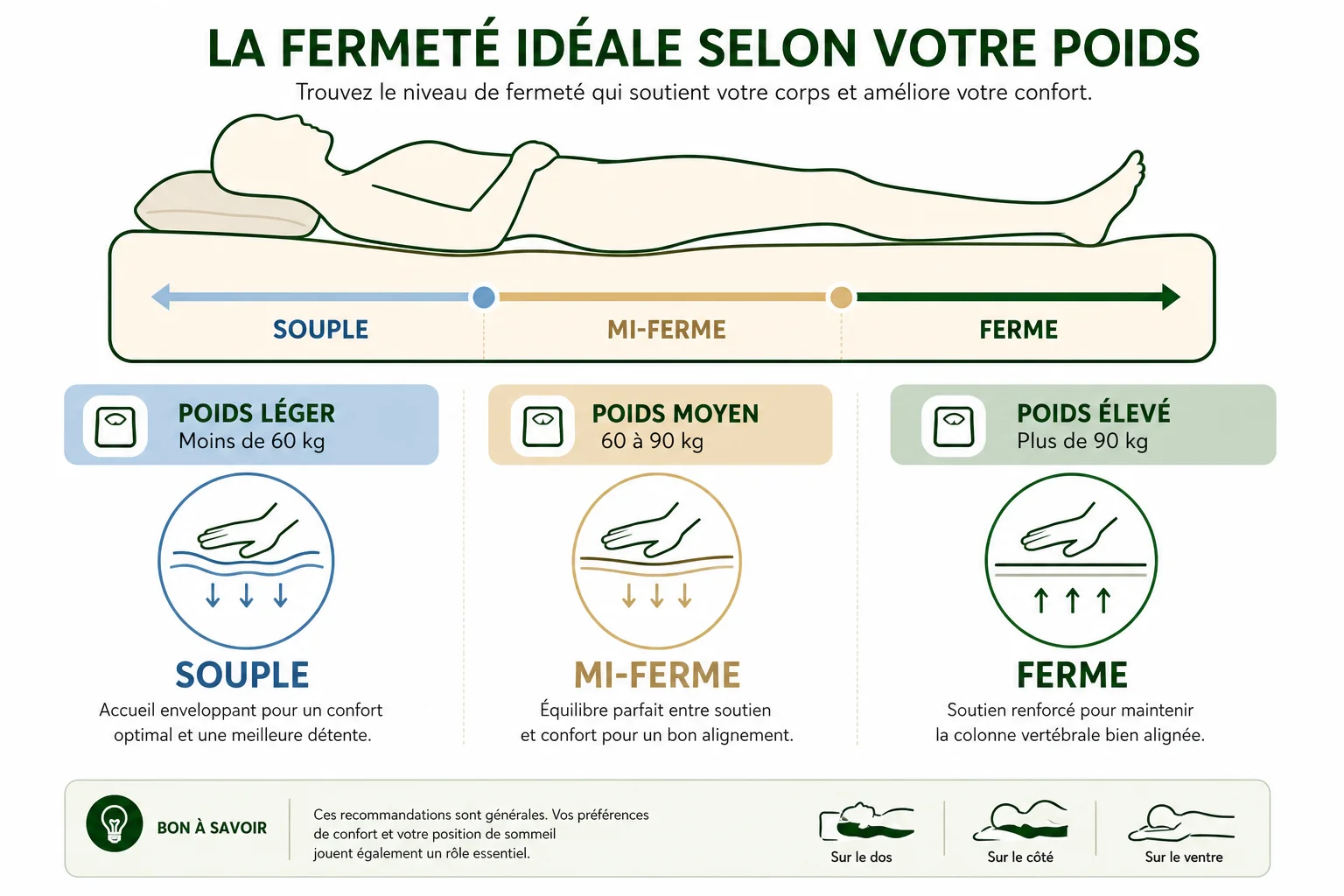 Infographie fermeté du matelas selon le poids et la morphologie
