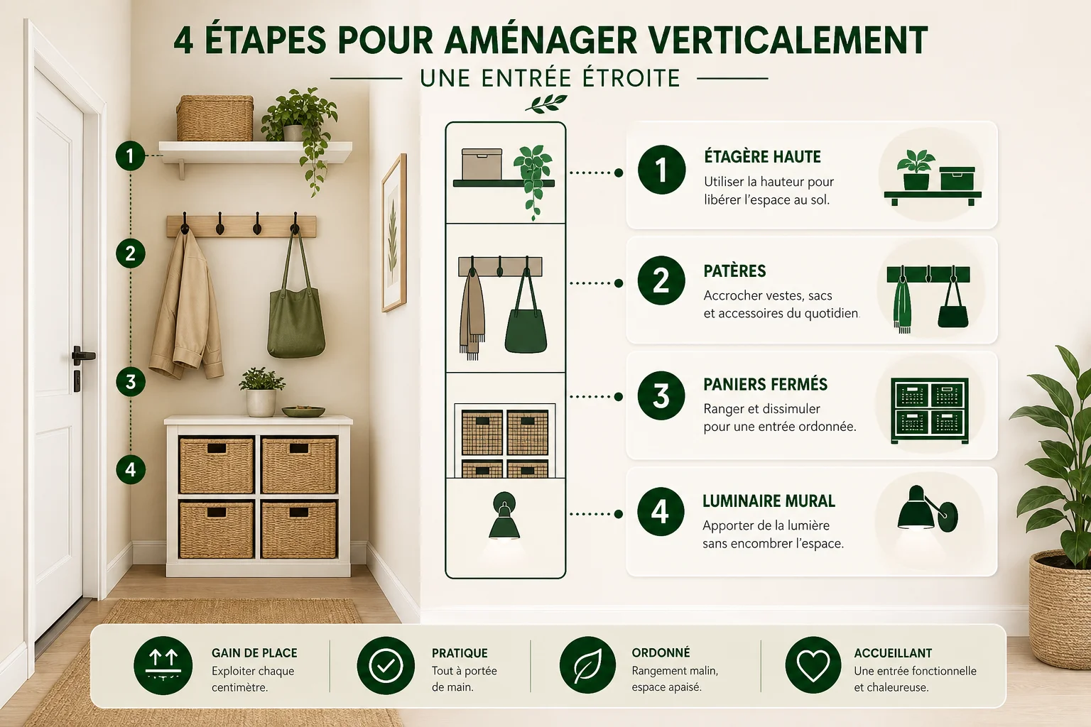 Rangement vertical pour aménagement entrée étroite étape par étape