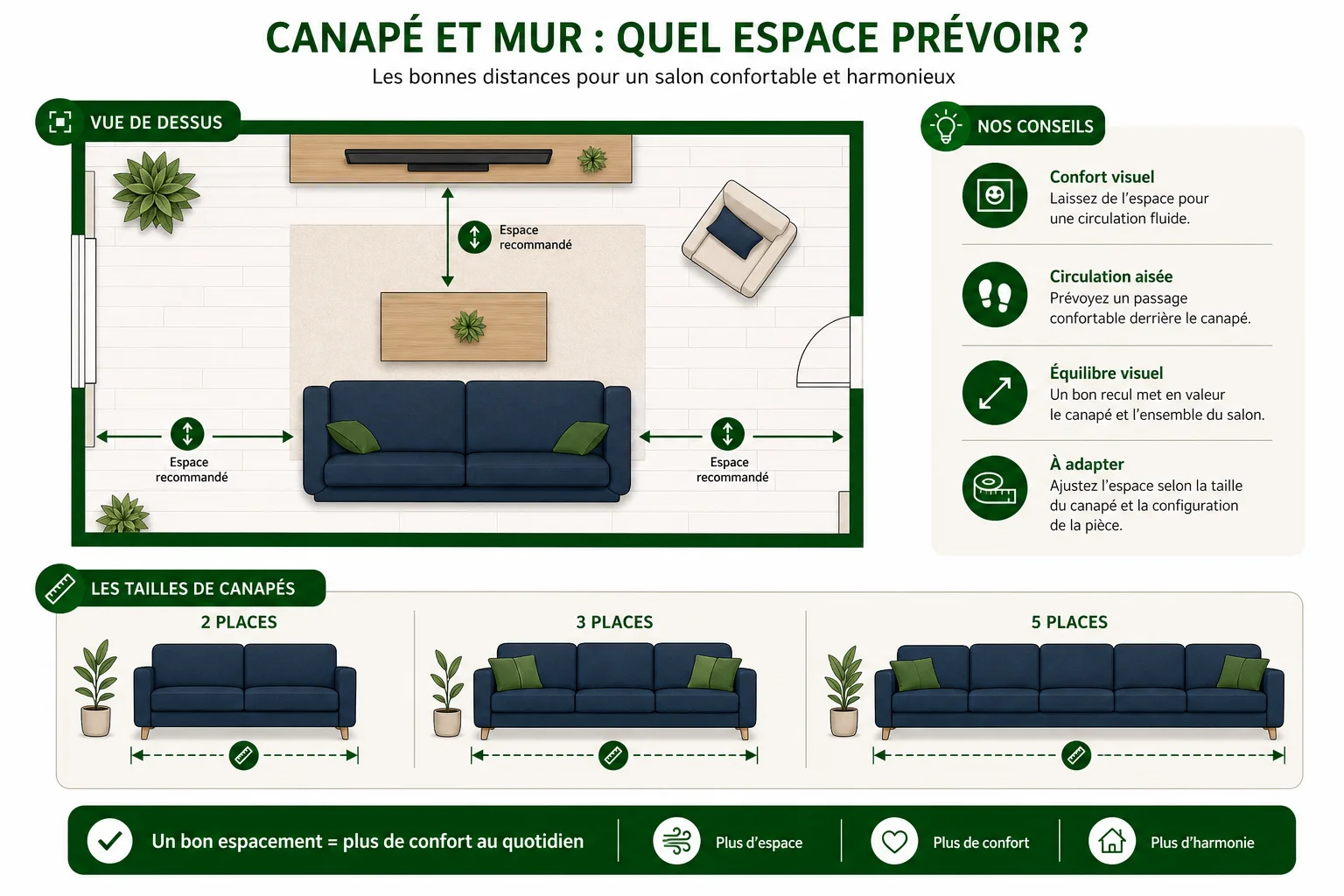 Choisir la bonne taille de canapé pour son salon Infographie comment choisir son canapé selon la taille du salon