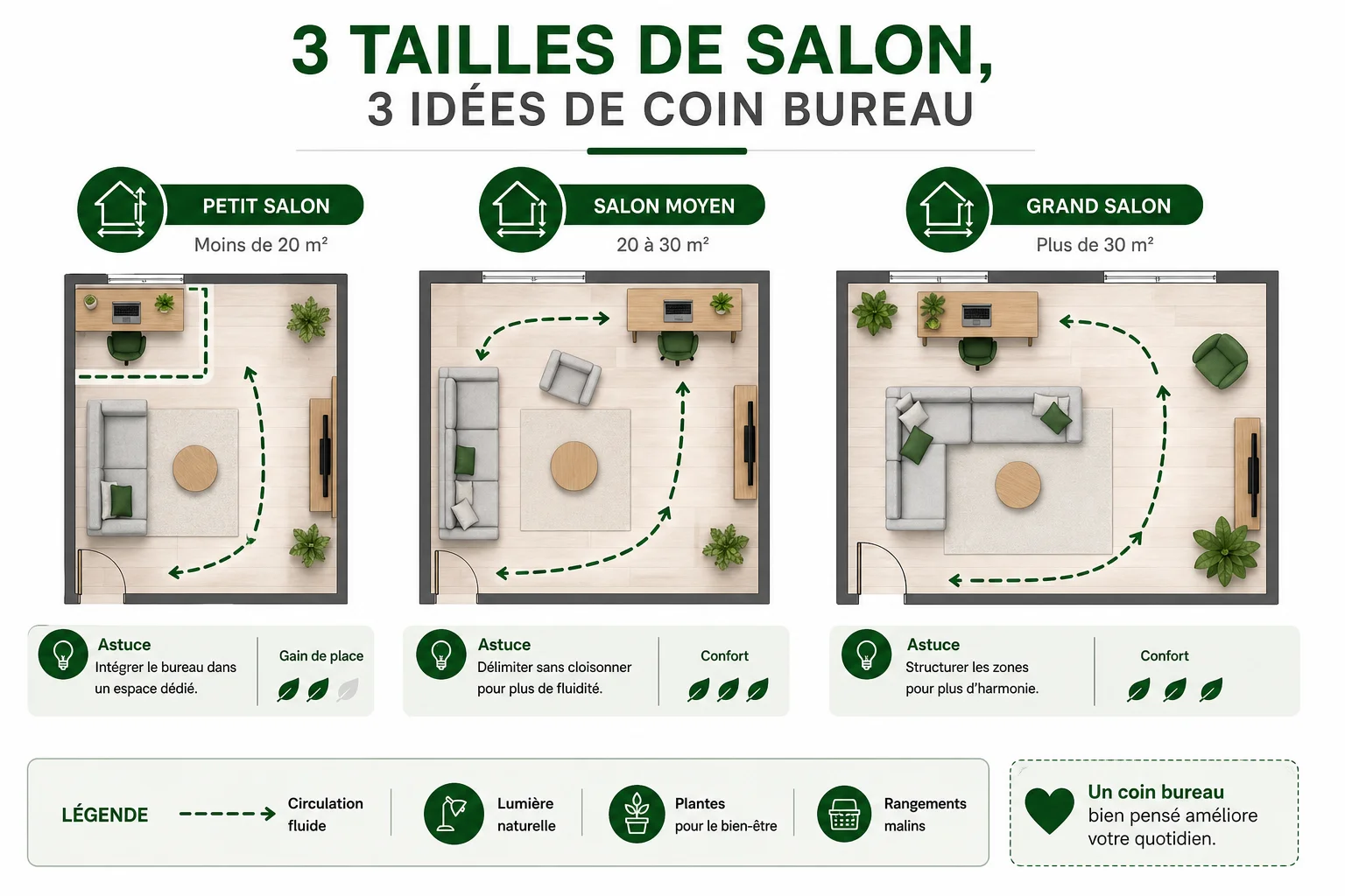 adapter l'aménagement d'un coin bureau selon la taille du salon