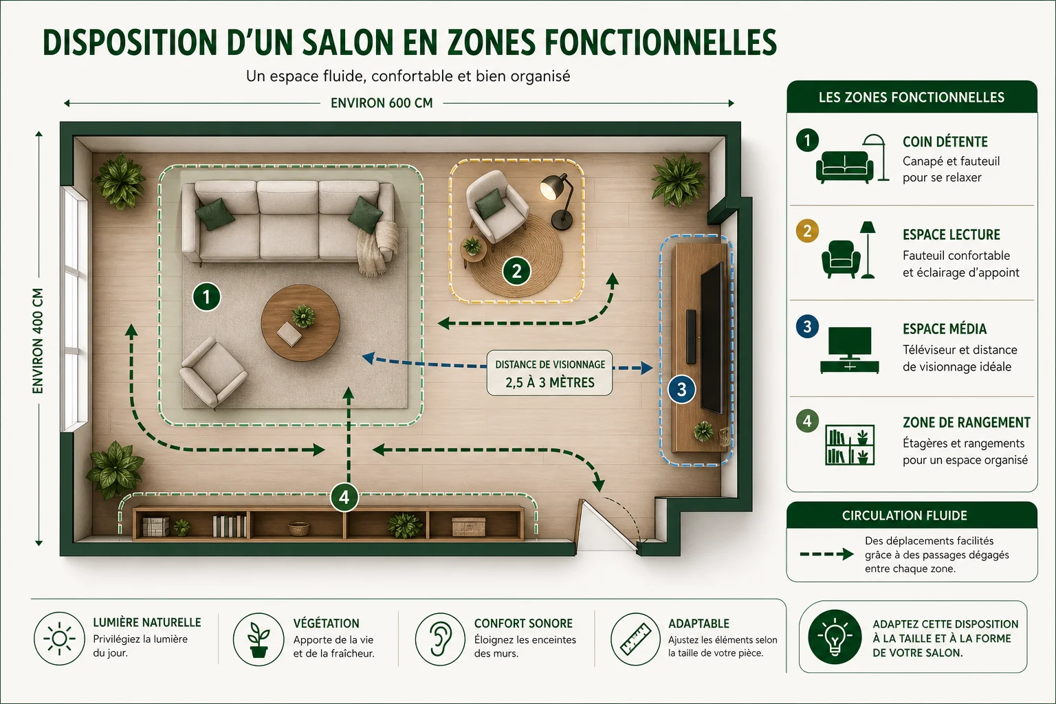 Zones fonctionnelles pour disposer ses meubles dans un salon