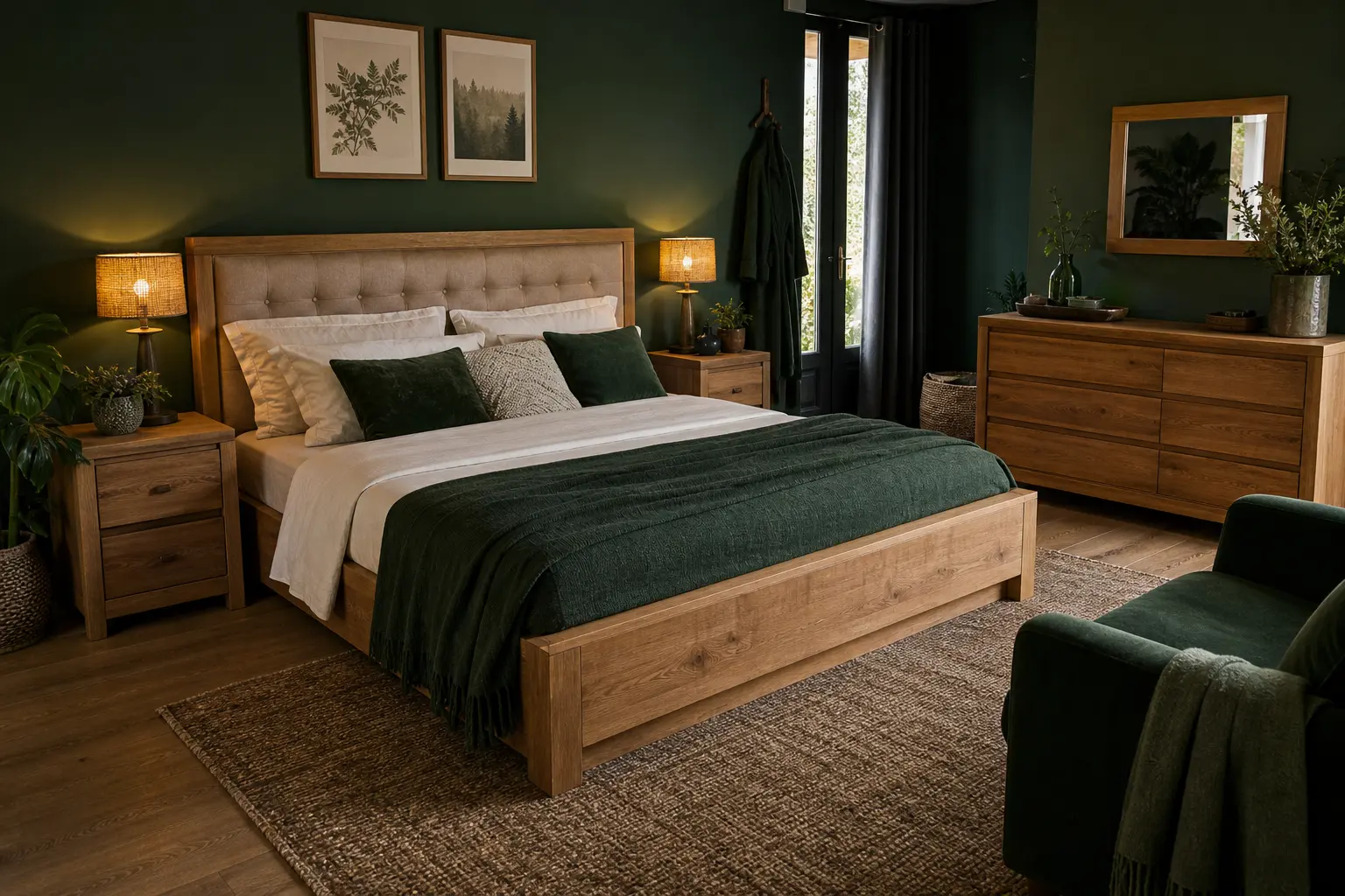 mobilier essentiel pour aménagement chambre parentale avec lit en bois