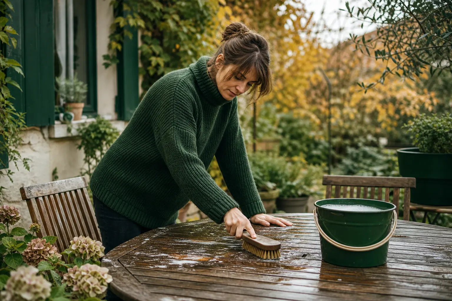 nettoyage du mobilier avant de protéger son salon de jardin l'hiver